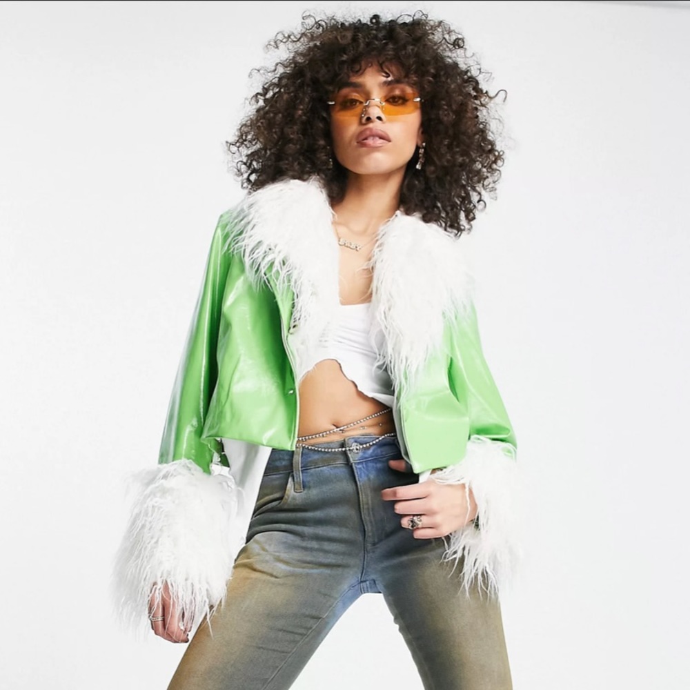 Jayley detachable fur cropped jacket (rave, festival, burning man, party)